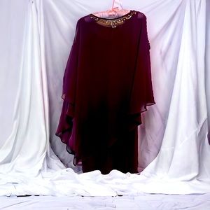 Wedding season!! Maroon shift dress with detachable jeweled caplet